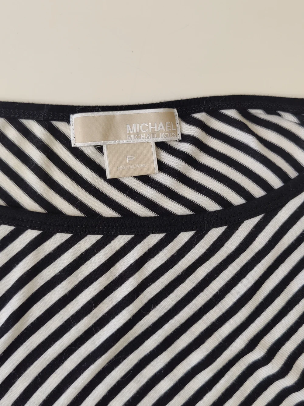 Michael Kors Black and White Diagonal Stripe Long-Sleeve Top Size P.